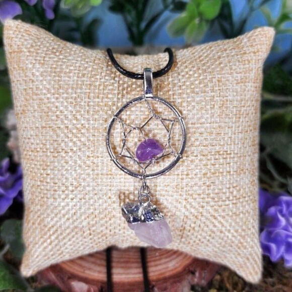 Handmade Amethyst Crystal Dreamcatcher Necklace #13 - Picture 1 of 2